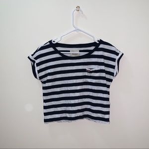 Hollister navy blue & white striped shirt.